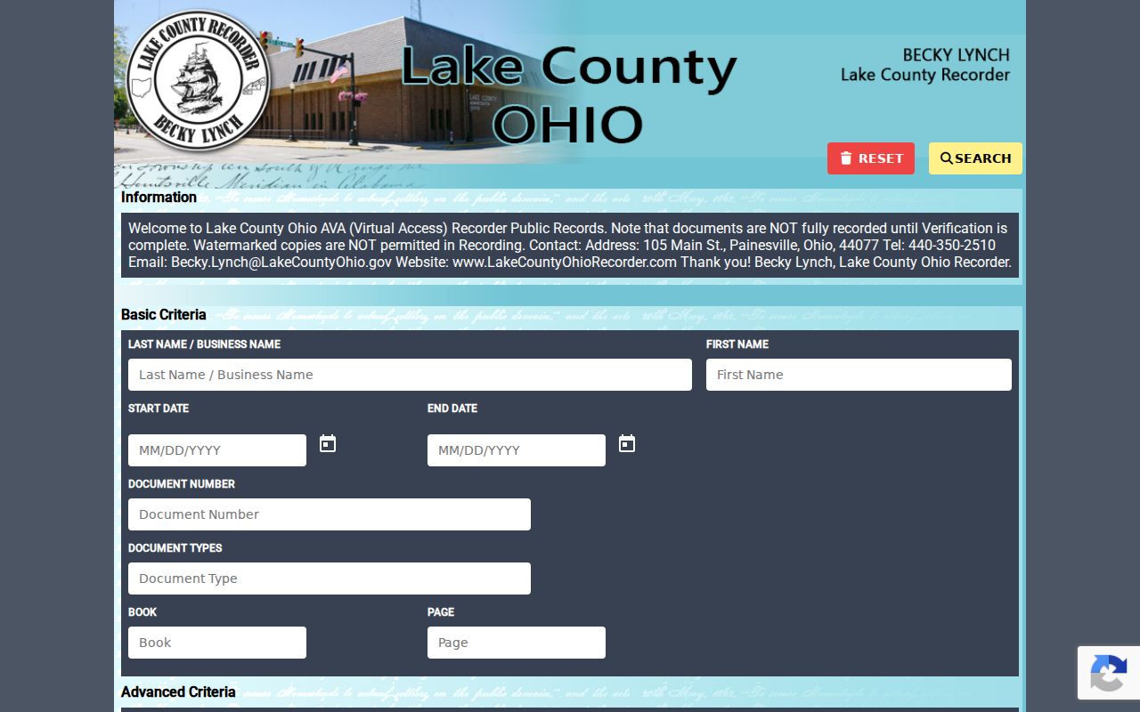 Concord Township residents directory Lake County Recorder AVA search