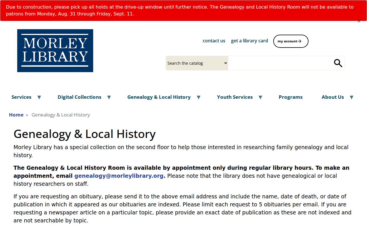 Concord Township residents directory Morley Library genealogy collection