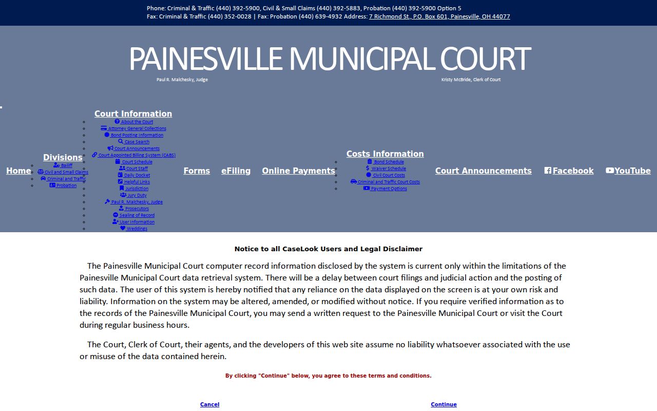 Concord Township resident lookup at the Painesville Municipal Court case search