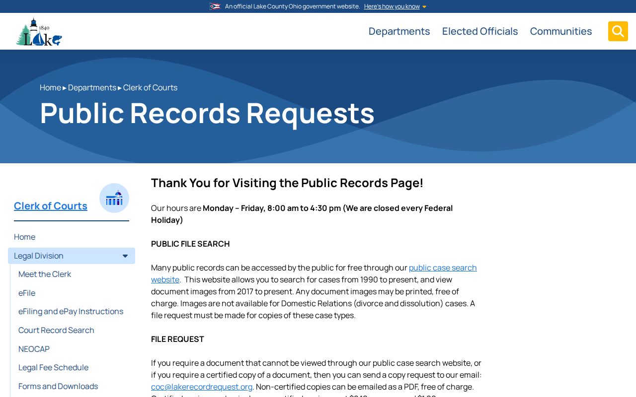Concord Township resident lookup Lake County Clerk public-records request instructions