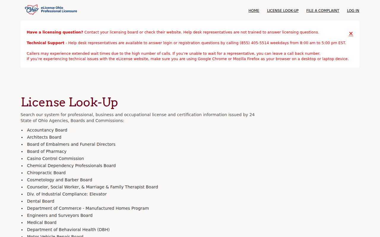 Concord Township resident lookup using the Ohio eLicense verification page